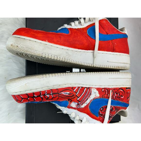 Men's 13 Nike Air Force One Customized Red Blue Flames Rose GUC - Picture 7 of 13